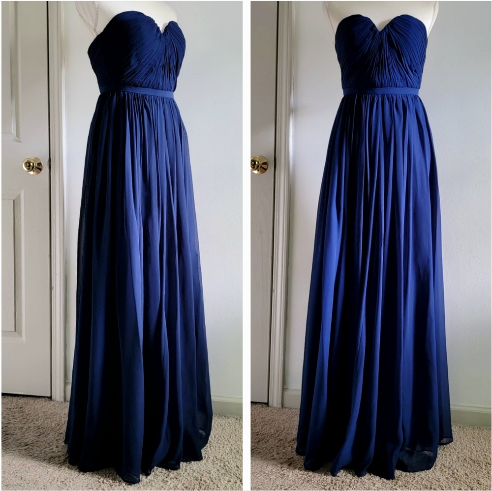 Weddington Blue Strapless Chiffon‎ Full Length Maxi Dress Gown Size 2